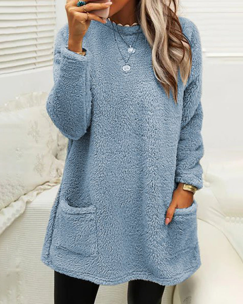 Women's casual midi mock neckline pocket sweatshirt
