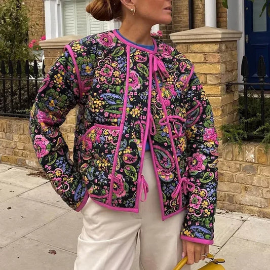 Floral Print Lace Detail Jacket