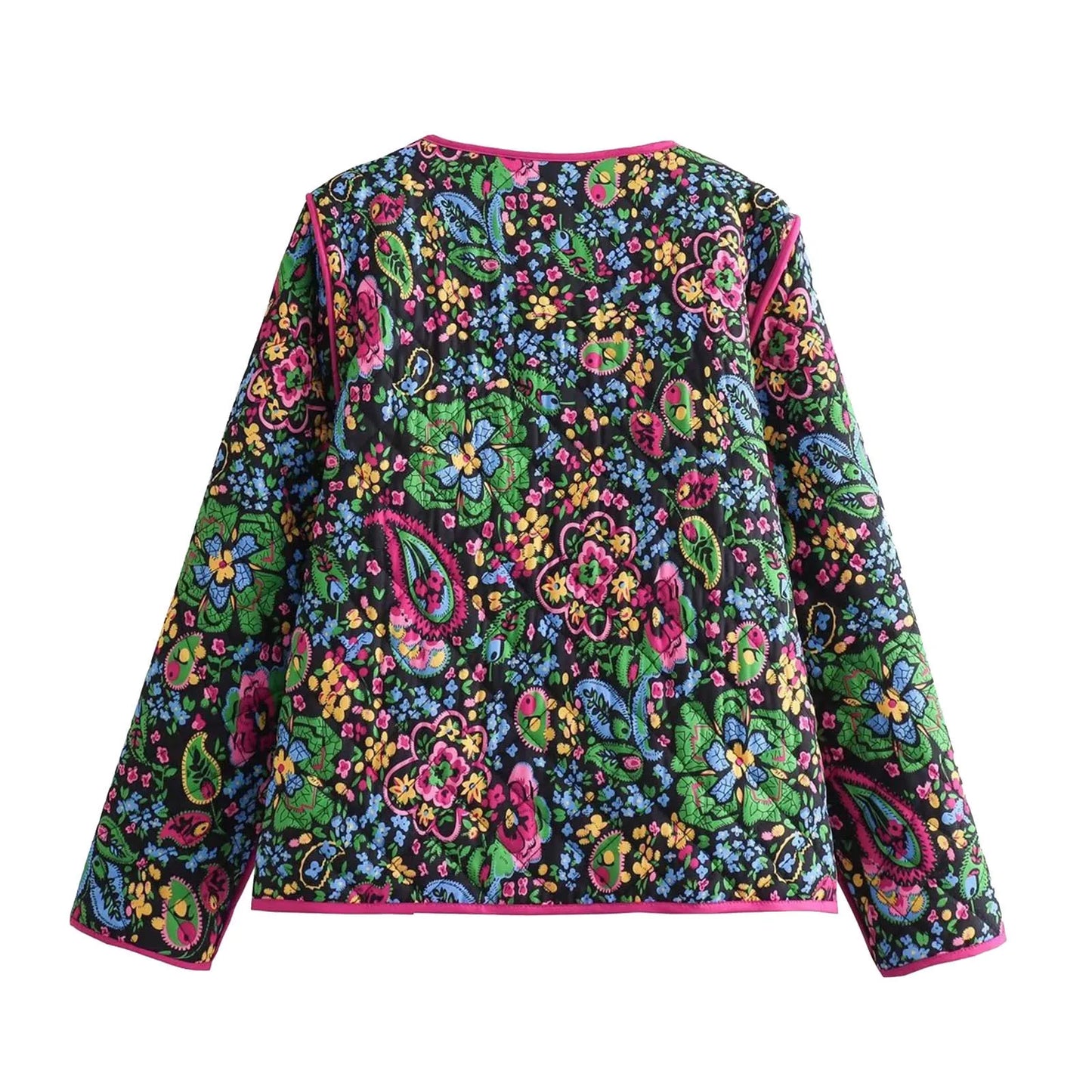 Women's floral print round neck lace jacket