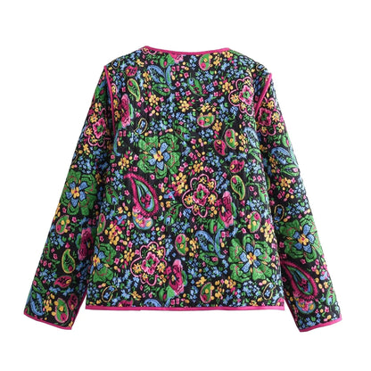 Women's floral print round neck lace jacket