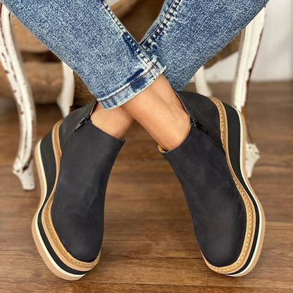 Platform wedge ankle boots for women with side zipper and sleek design