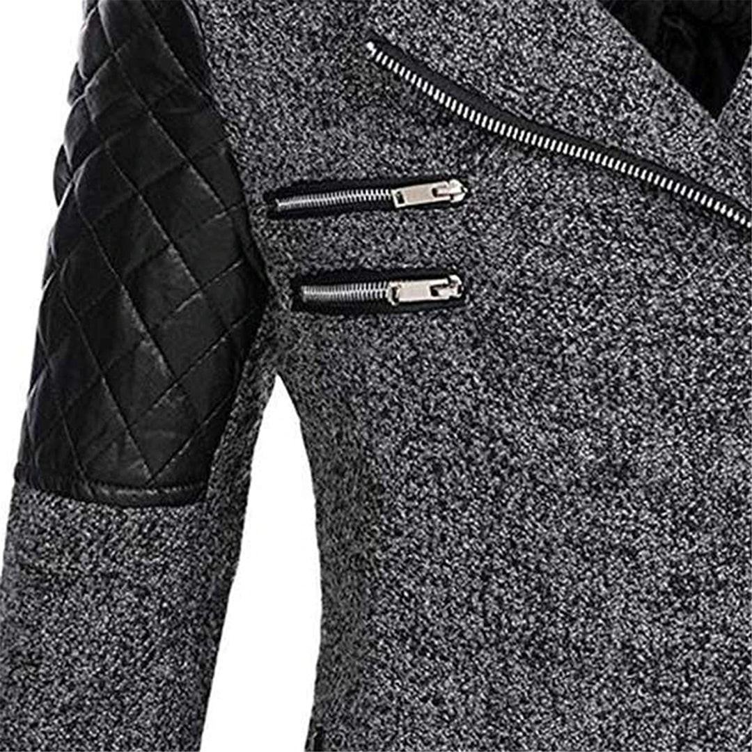Winter mid-length hooded thick coat for women with oblique zipper