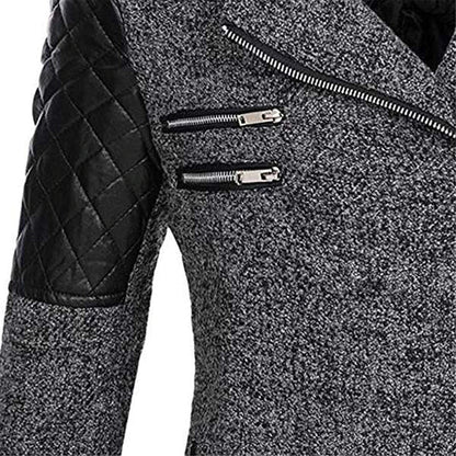 Winter mid-length hooded thick coat for women with oblique zipper