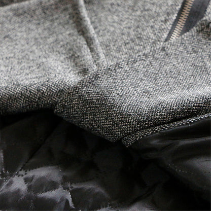 Winter mid-length hooded thick coat for women with oblique zipper