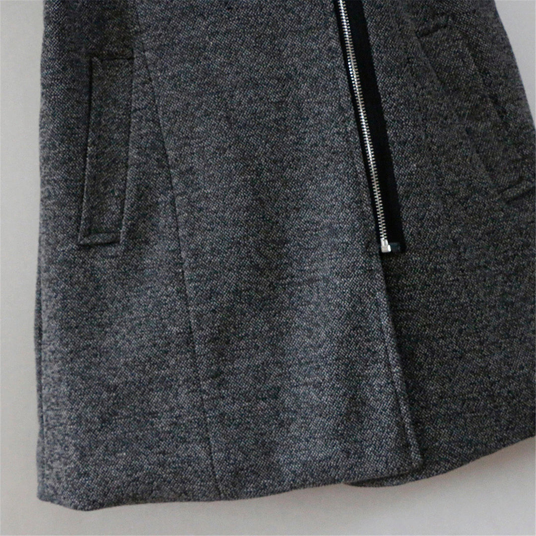Winter mid-length hooded thick coat for women with oblique zipper