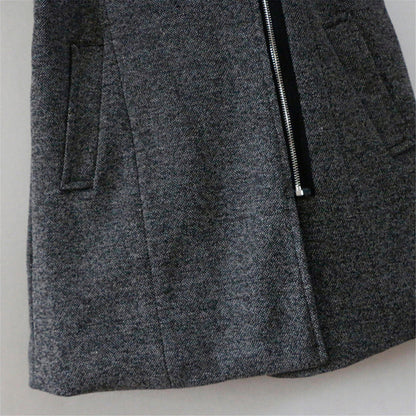 Winter mid-length hooded thick coat for women with oblique zipper