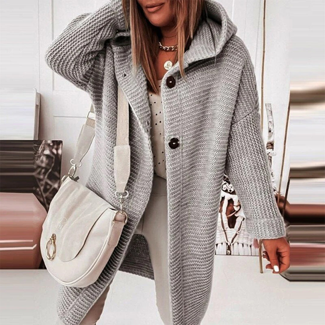 Women's loose fit hooded knit cardigan