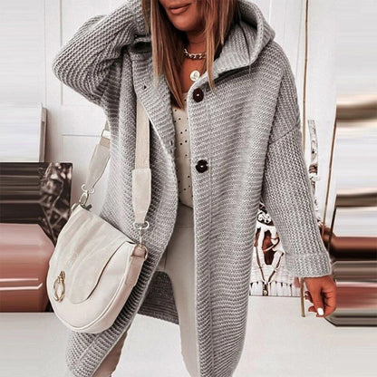 Women's loose fit hooded knit cardigan