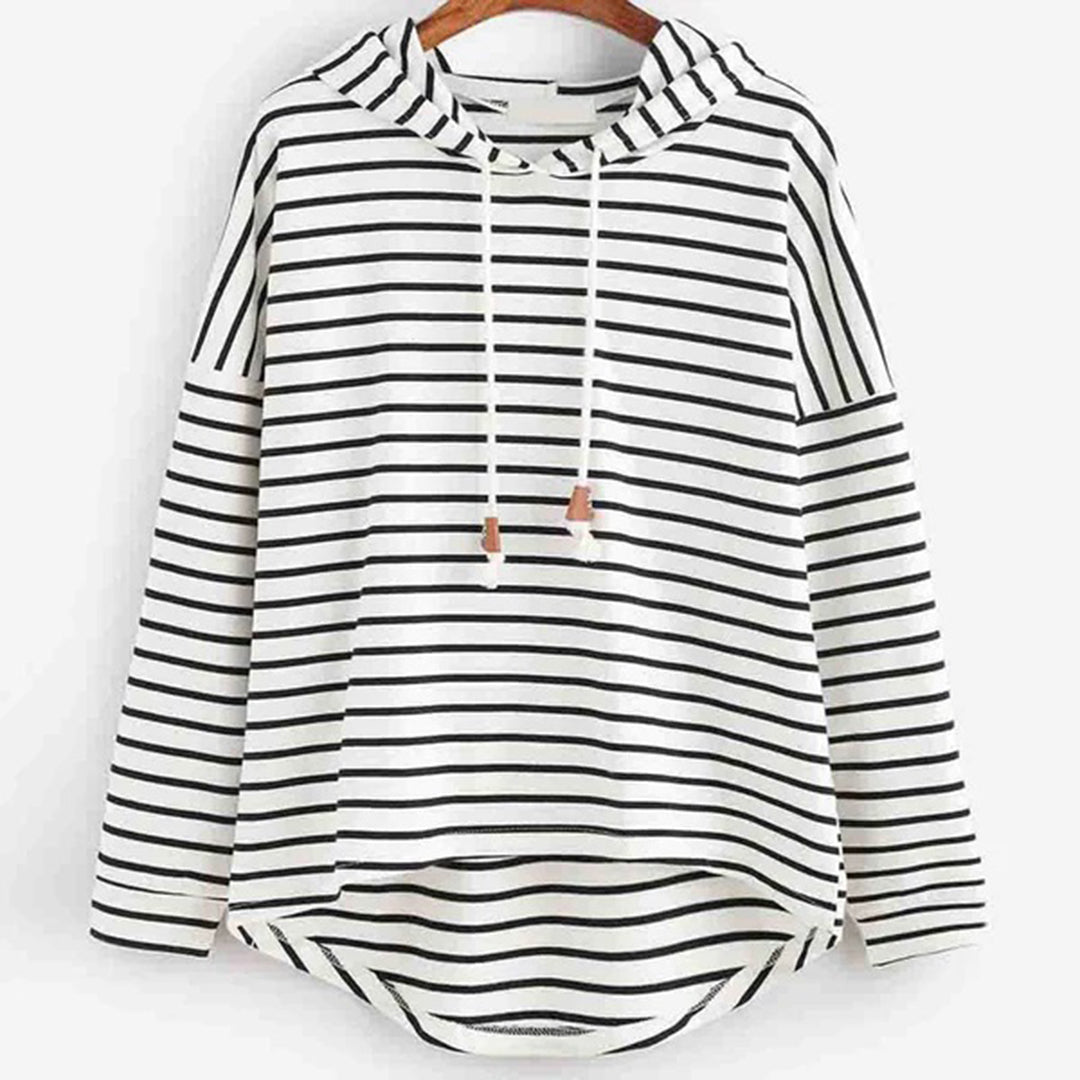 Women's Hooded Sweater - Striped Relaxed Fit - Long Sleeve Casual Wear