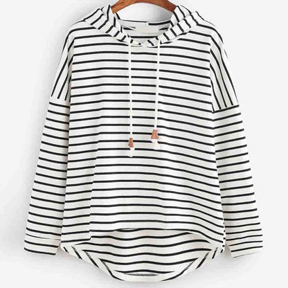 Women's Hooded Sweater - Striped Relaxed Fit - Long Sleeve Casual Wear