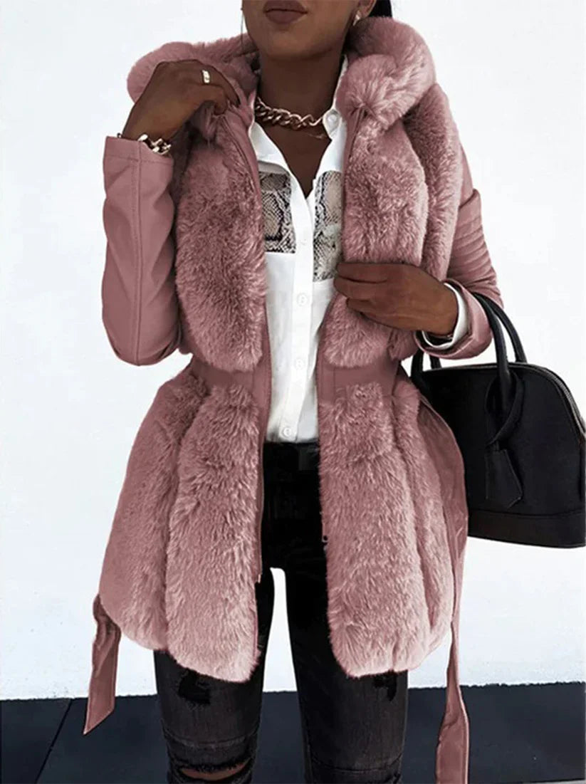 Elegant mid-length winter coat with belt