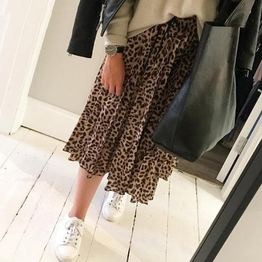Printed High Waist Pleated A-Line Skirt