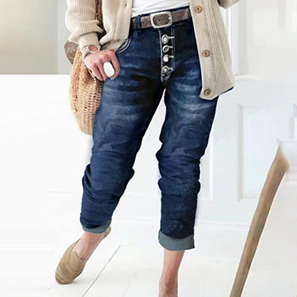 Women's Jeans - Tapered Fit - Button-Fly Closure - Five-Pocket Casual Denim