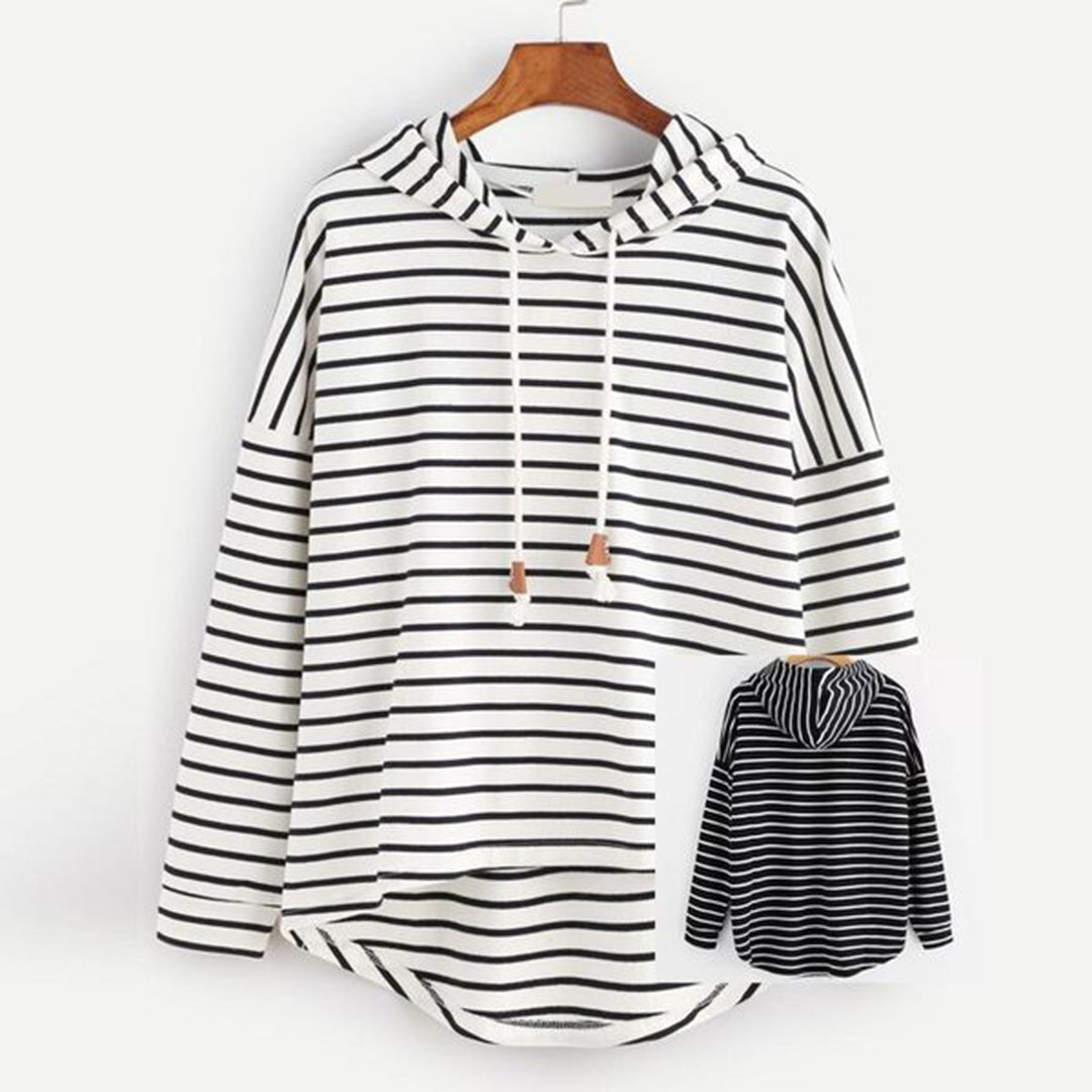 Women's Hooded Sweater - Striped Relaxed Fit - Long Sleeve Casual Wear