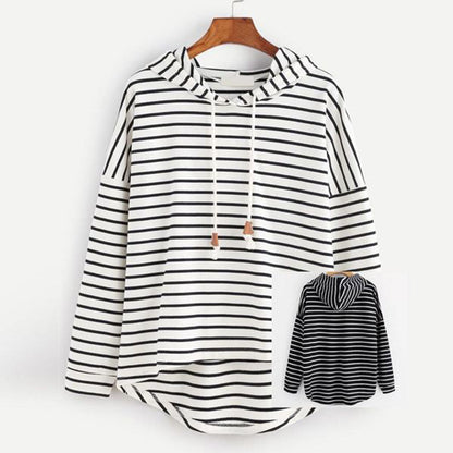 Women's Hooded Sweater - Striped Relaxed Fit - Long Sleeve Casual Wear