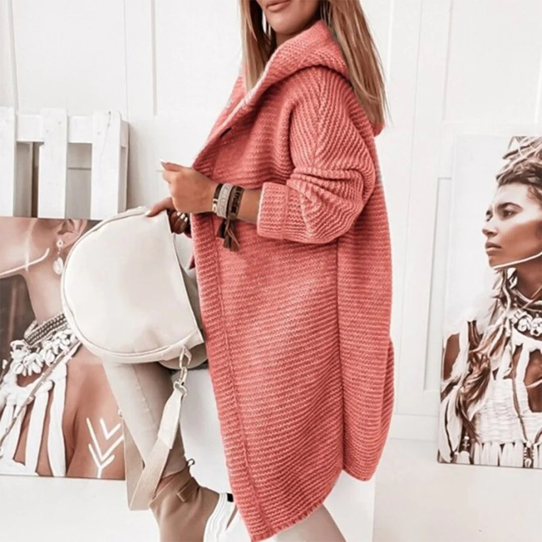 Women's loose fit hooded knit cardigan
