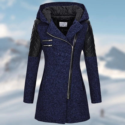 Women's windbreaker hooded coat with diagonal zip