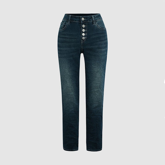 Mid-Rise Straight Leg Denim Pants