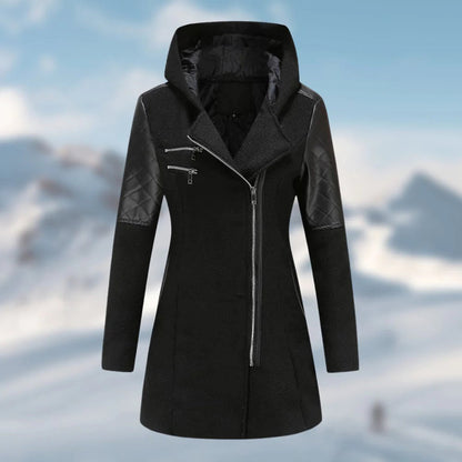 Women's windbreaker hooded coat with diagonal zip