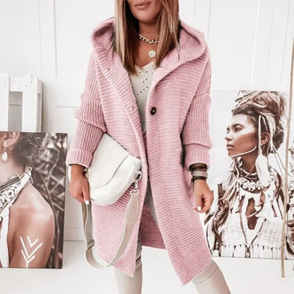 Women's loose fit hooded knit cardigan