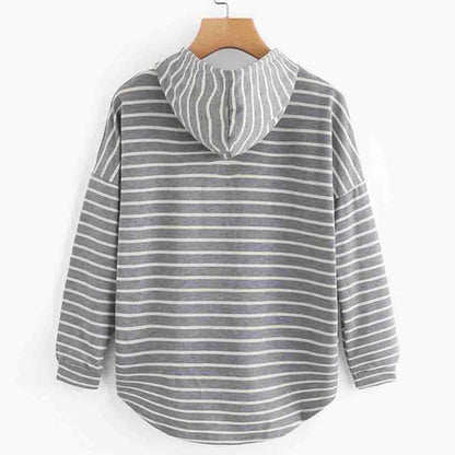 Women's Hooded Sweater - Striped Relaxed Fit - Long Sleeve Casual Wear