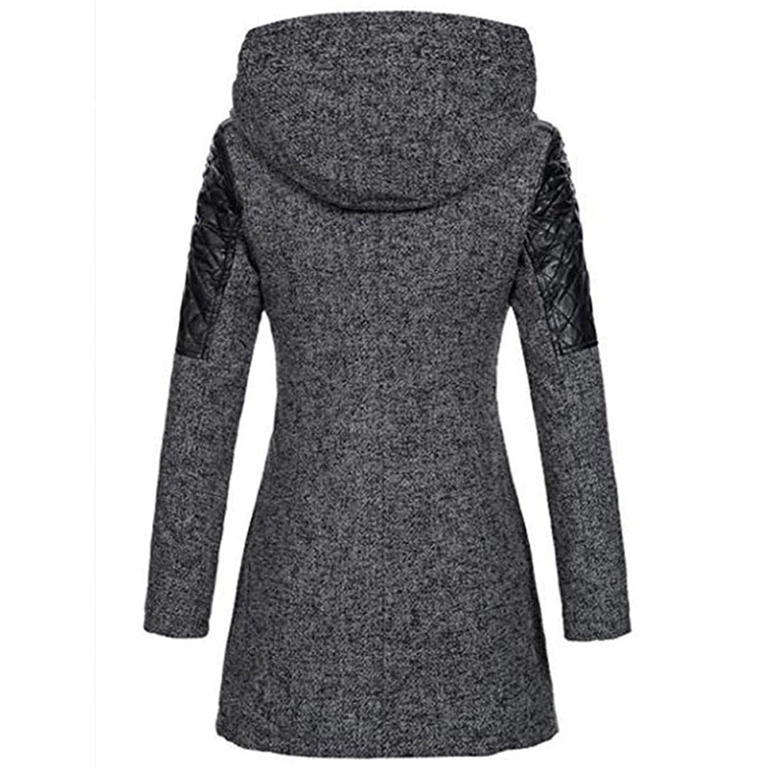 Winter mid-length hooded thick coat for women with oblique zipper