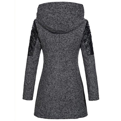 Winter mid-length hooded thick coat for women with oblique zipper