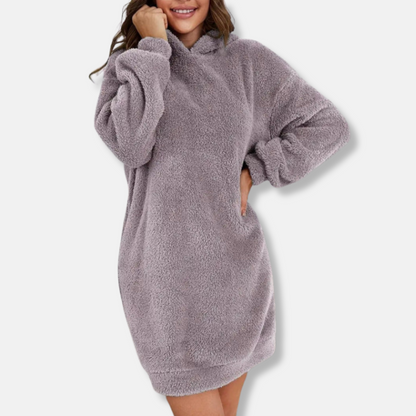 Women’s Hoodie Dress – Oversized Fit – Fleece Texture – Long Sleeve Lounge Wear