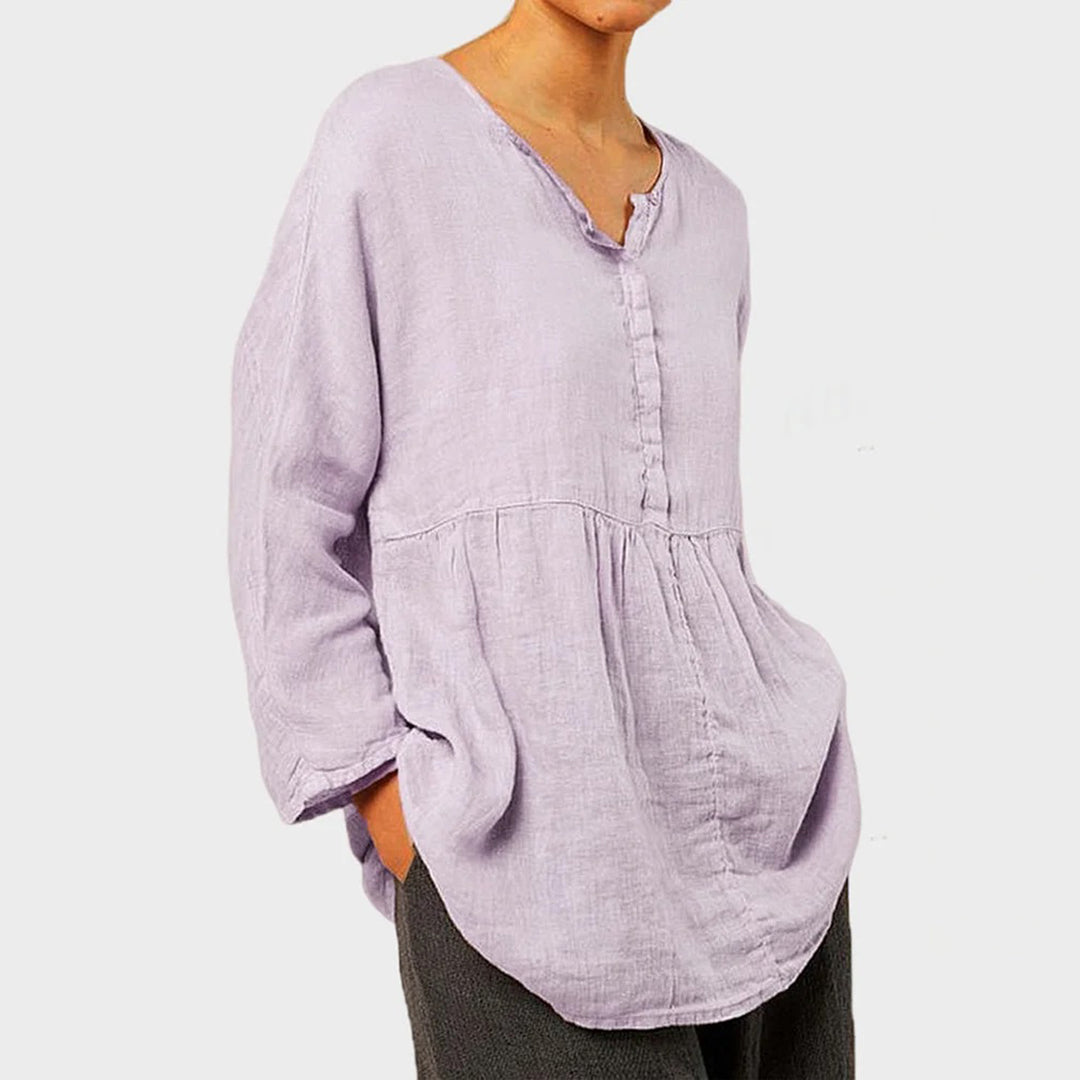 Linen Loose Fit V-Neck Tunic Top