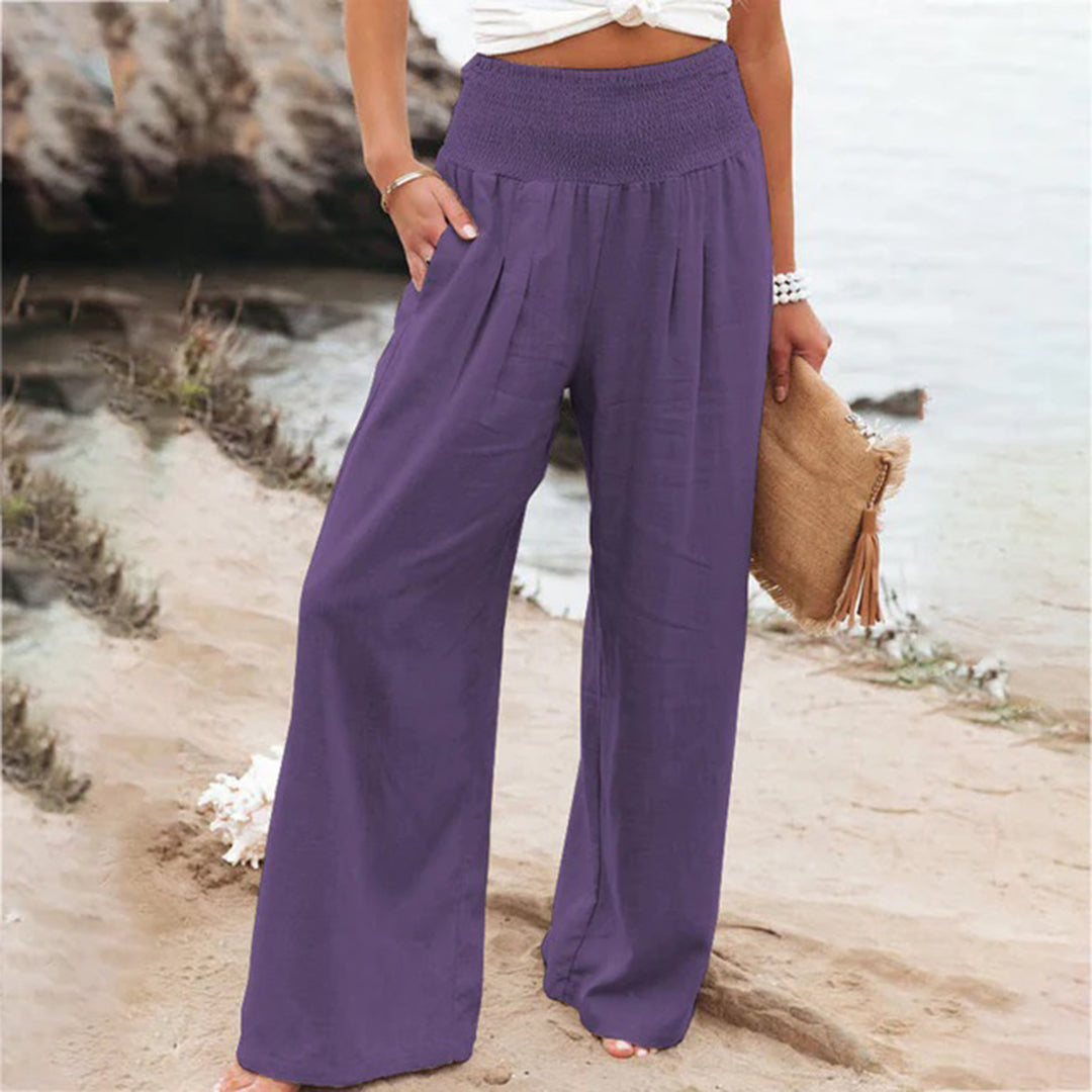 Women's Wide-Leg Pants - High Waist - Elastic Waistband - Flowy Comfortable Fit