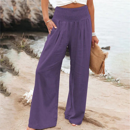 Women's Wide-Leg Pants - High Waist - Elastic Waistband - Flowy Comfortable Fit