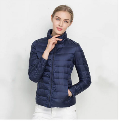 Women's notched zip-up padded slim fit jacket