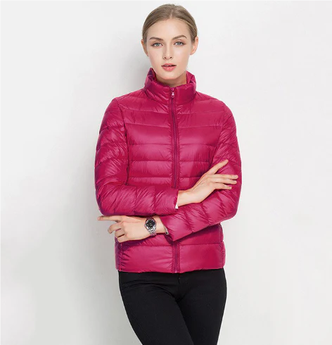 Women's notched zip-up padded slim fit jacket