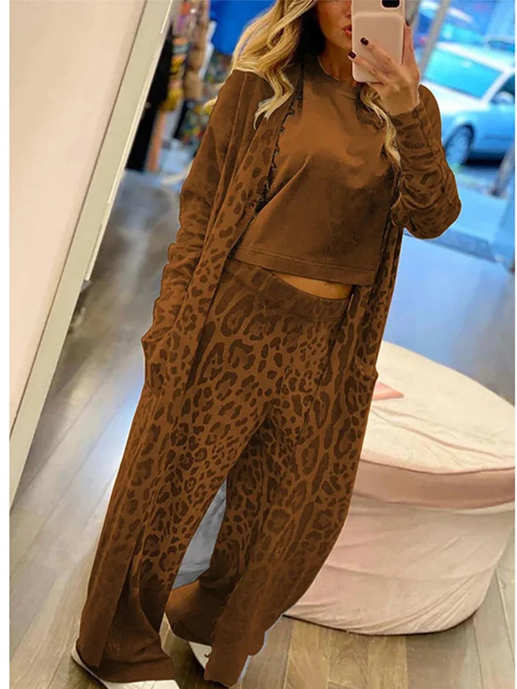 Women's leopard print long sleeve cardigan jacket