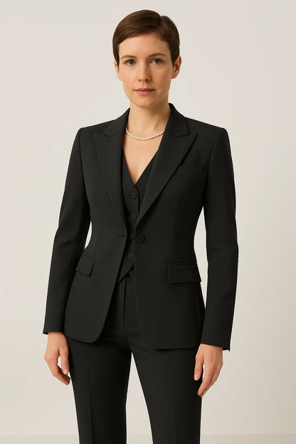 Women’s Business Pantsuit – Tailored Fit – 3-Piece Wool Blend – Straight-Leg Trousers