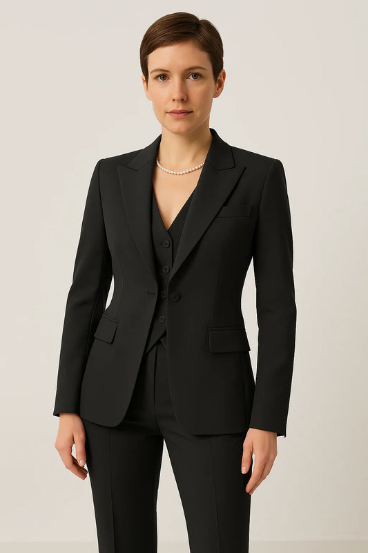 Wool Blend Tailored 3-Piece Pantsuit 