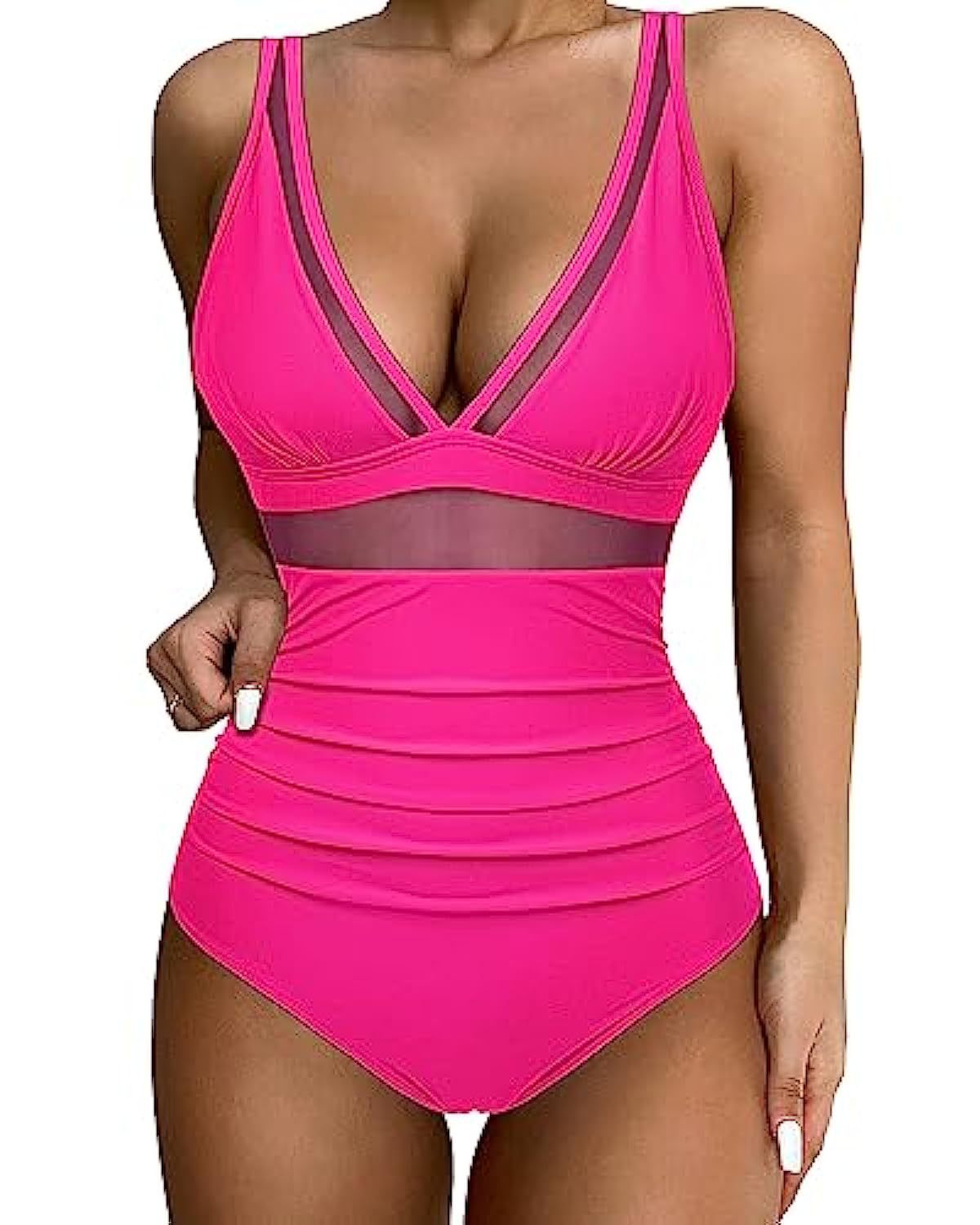Contouring Mesh Panel One-Piece Swimsuit 