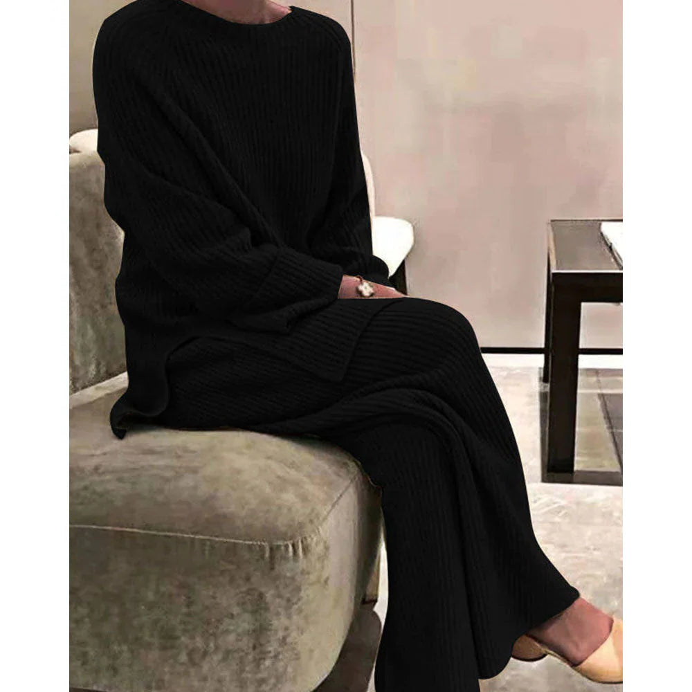 Women's cozy long sleeve top and pants knit set