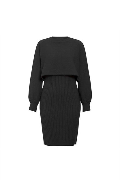 Rowea - ribbed long-sleeve two-piece dress set