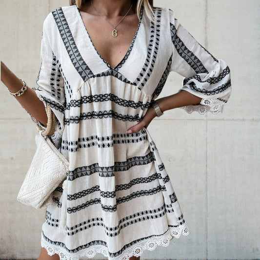 Bohemian Woven Pattern Loose Fit Mini Dress