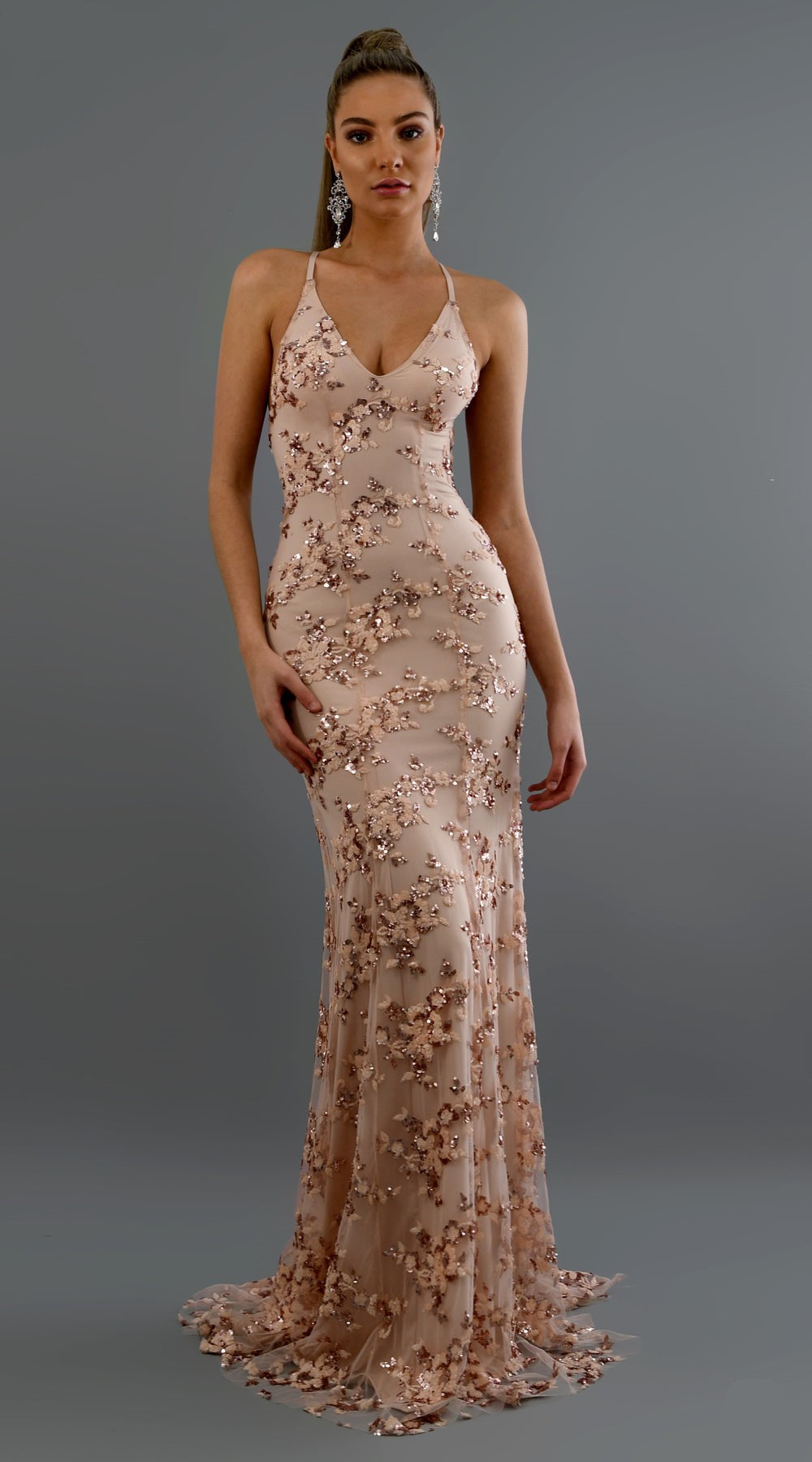Women's Evening Gown - Sequin Embellished - V-Neck Mermaid Silhouette - Formal Wear