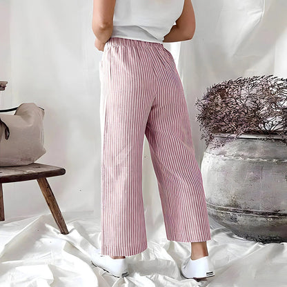 Women's Wide-Leg Pants - Elastic Waist - Relaxed Fit - With Pockets