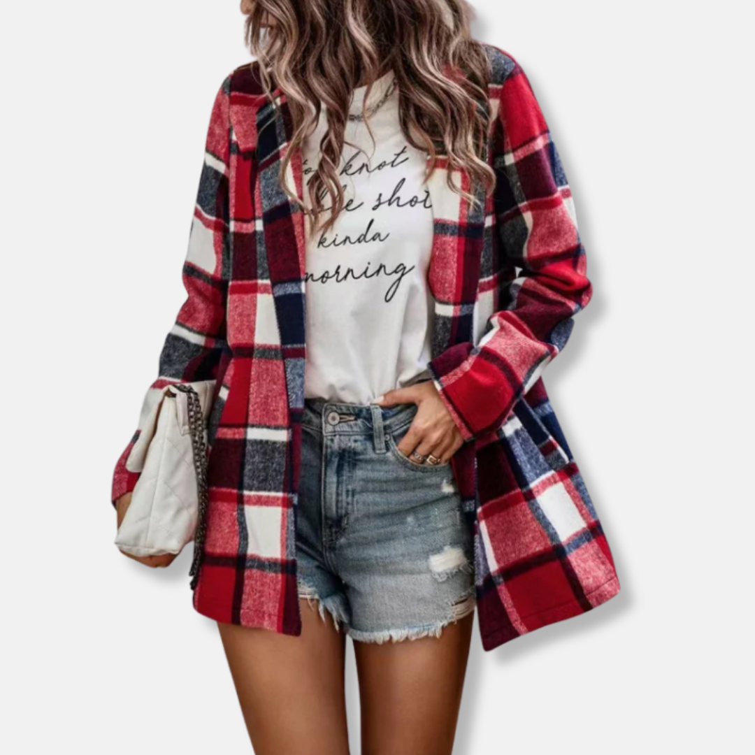 Plaid Print Oversized Wool Feel Cardigan Coat 