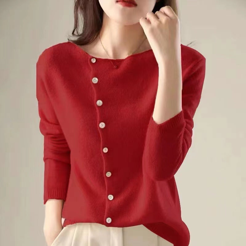 Women's boat neck side button cardigan