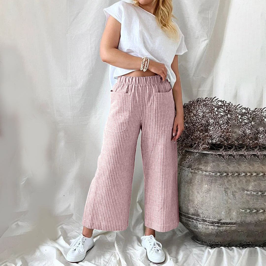 Women's Wide-Leg Pants - Elastic Waist - Relaxed Fit - With Pockets