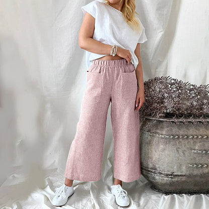 Women's Wide-Leg Pants - Elastic Waist - Relaxed Fit - With Pockets