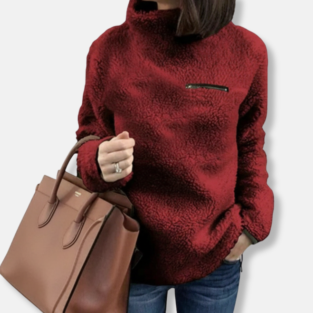 Sophia Fleece Turtleneck Sweater | Relaxed Fit Zip Pocket Sweater