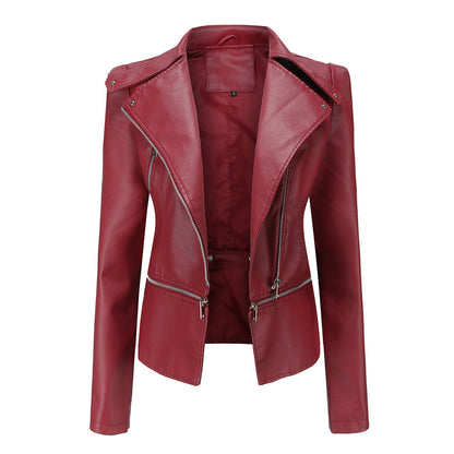 Women's detachable hem leather jacket