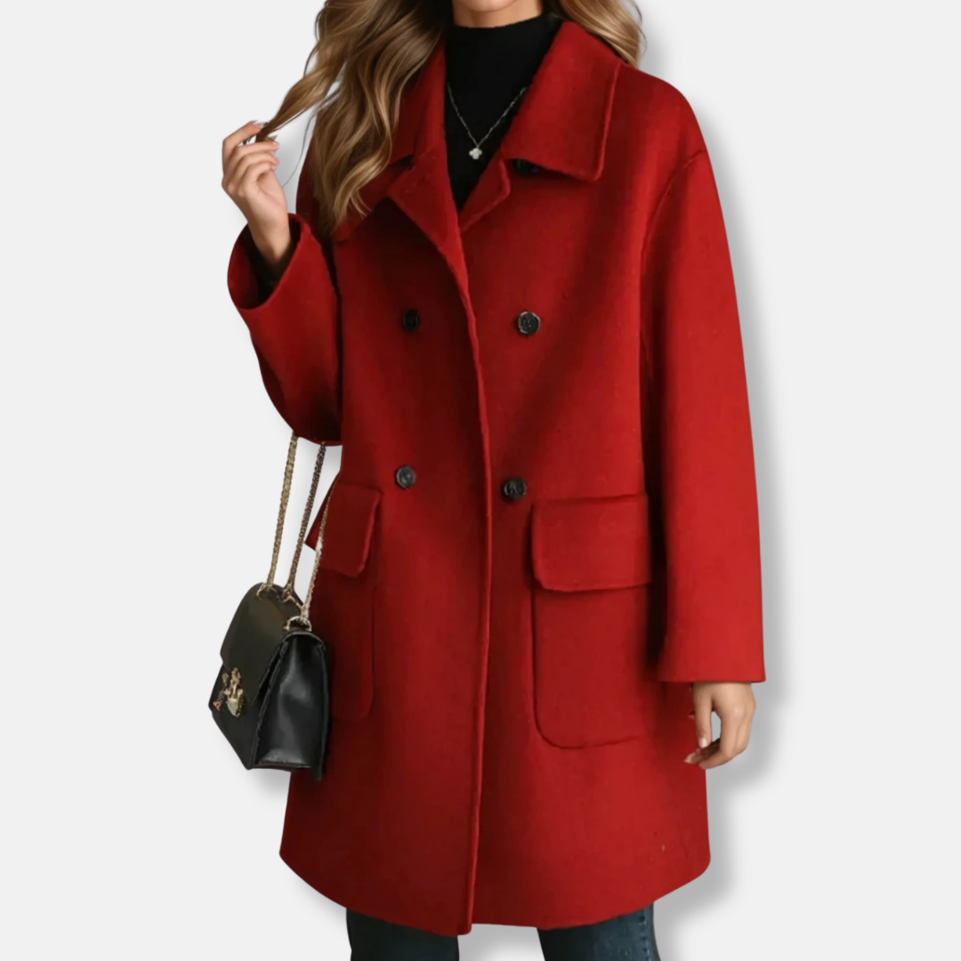 Wool Blend Double-Breasted Mid-Thigh Coat