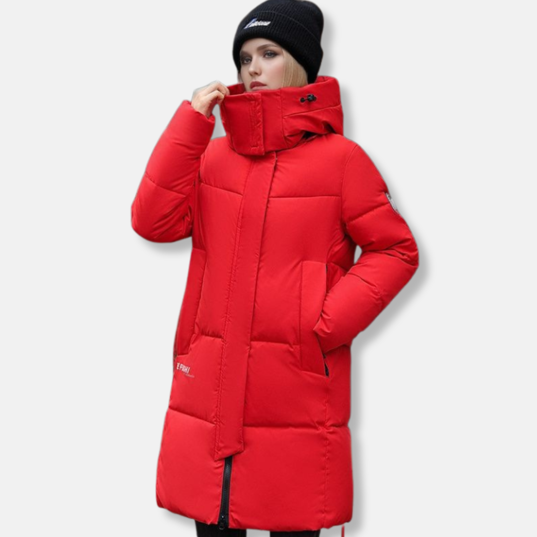 High Collar Hood Mid-Thigh Puffer Coat